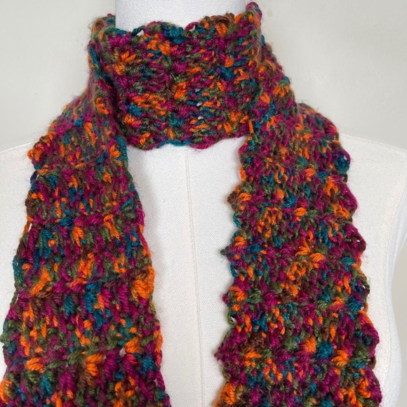Vintage Handmade Crochet Knit Scarf Multicolor Boho Chic Y2K Skinny Fairy - Picture 3 of 5